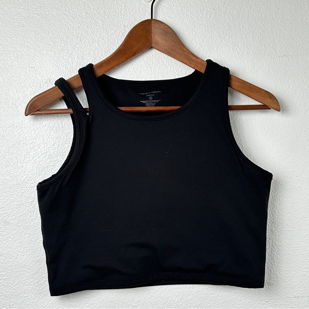 Threads 4 Thought Youth Size 16 Sports Bra Black shoulder slit Lycra Spandex